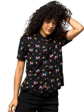 Vans Driver II Short Sleeve Woven Floral Button Up Shirt Black XS